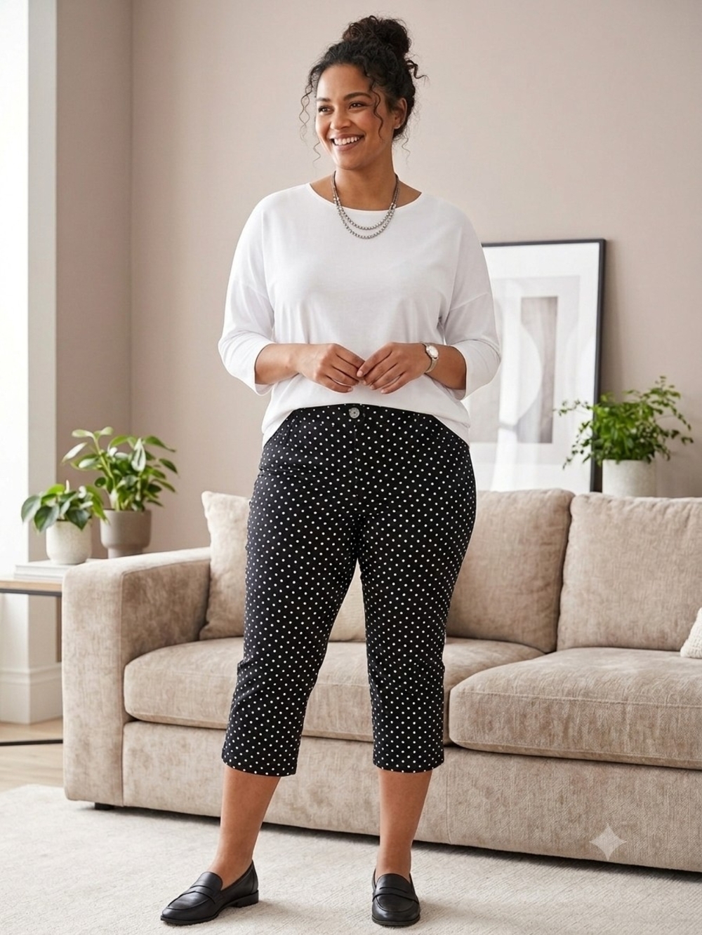 Carolina Blues Polka Dot Crop Capris in Black -  WP  34